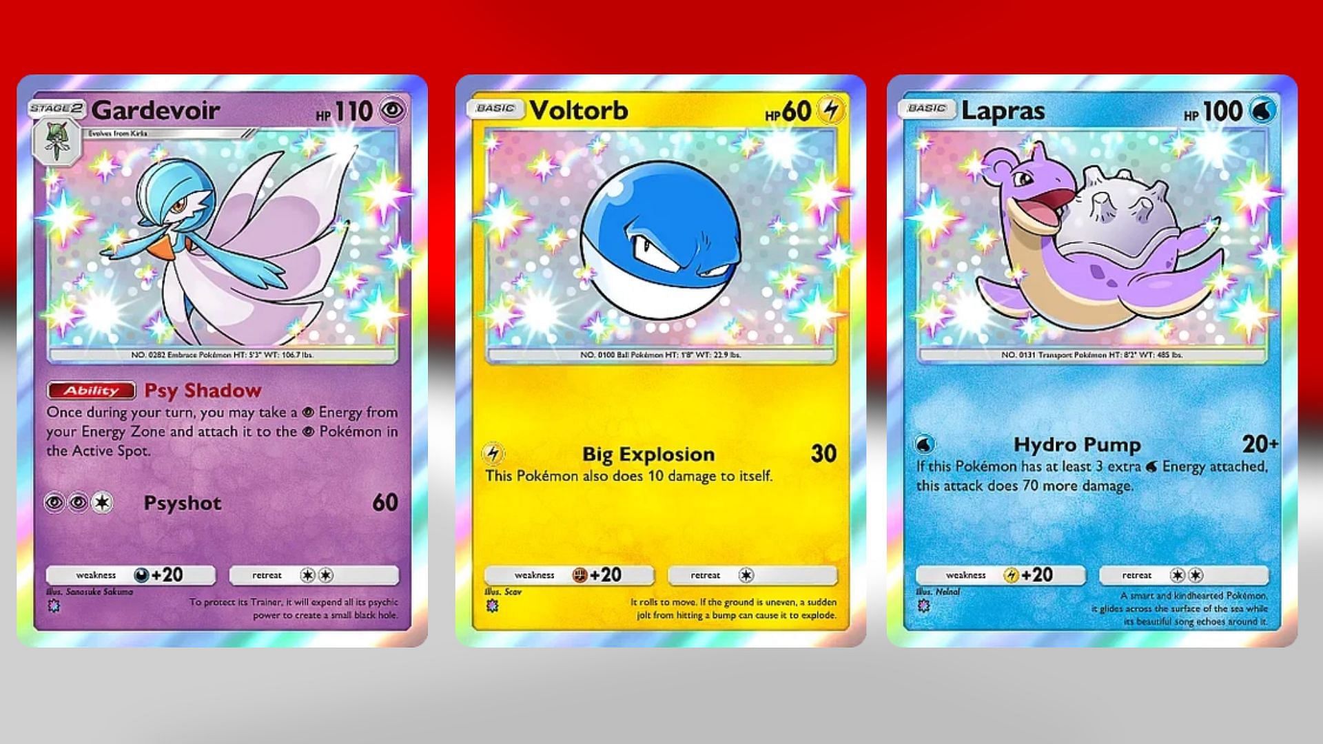 Shiny Gardevoir, Voltorb, and Lapras in Eevee Grove (Image via TPC)